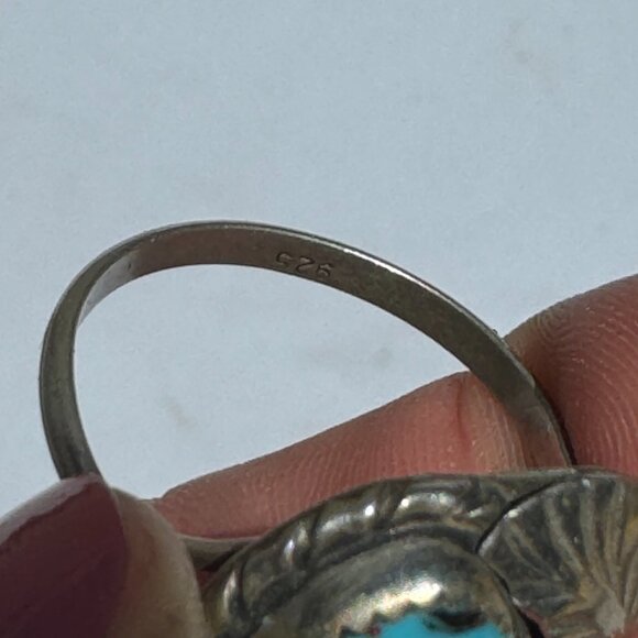 Native American Turquoise Sterling Silver Vintage Ring Size 12 1/4 - Picture 5 of 6